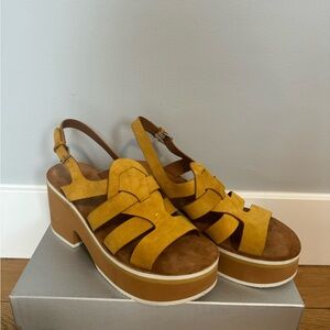 Clergerie platform sandals yellow suede size 9, brand new.